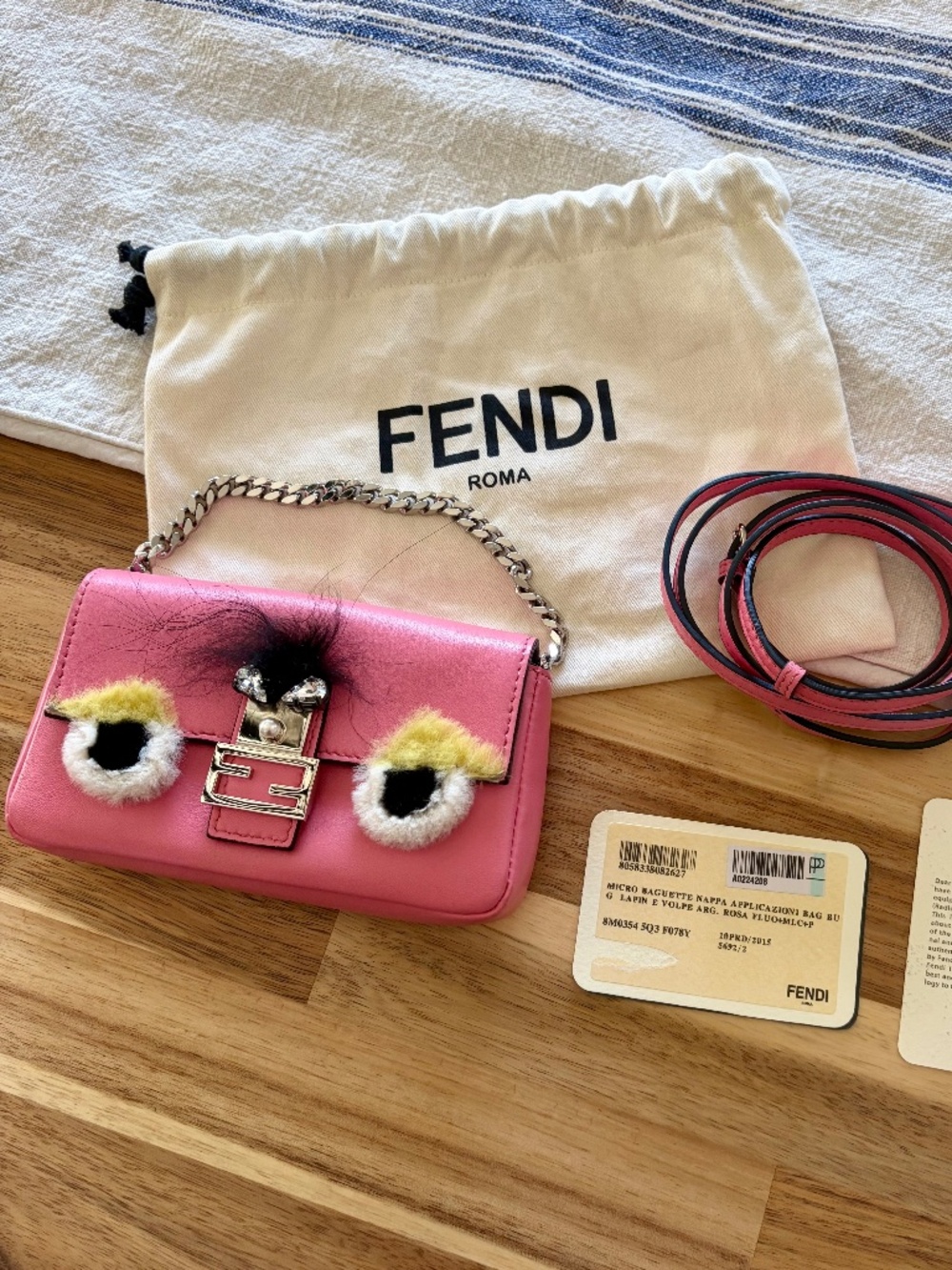 Rare Fendi Monster Bag Bugs Micro Baguette Pink Nappa Leather | Authentic